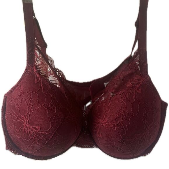Auden NWT Sexy Burgundy The Sublime Plunge Coverage Push Up Lace Bra 46DD - Picture 1 of 5
